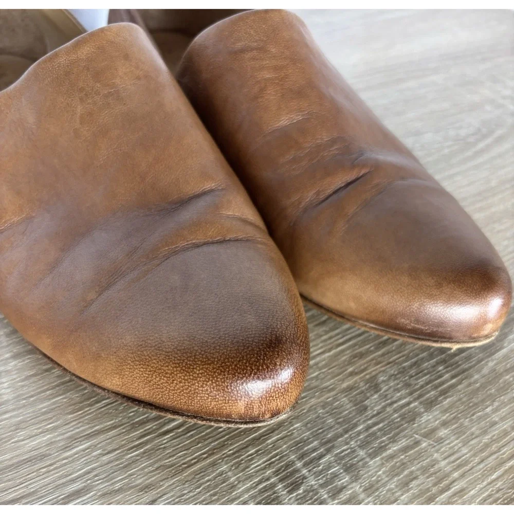 I.N.K. Shoes Made in Italy Cognac Leather Loafers Slip On Flats Burnished Sz 9.5